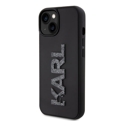 Husa pentru Apple iPhone 15 Plus, Karl Lagerfeld, 3D Rubber Glitter Logo, Neagra