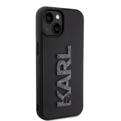 Husa pentru Apple iPhone 15 Plus, Karl Lagerfeld, 3D Rubber Glitter Logo, Neagra