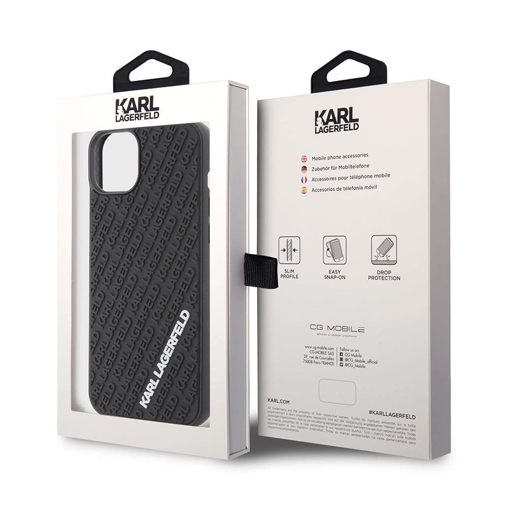 Husa pentru Apple iPhone 15 Plus, Karl Lagerfeld, 3D Rubber Multi Logo, Neagra