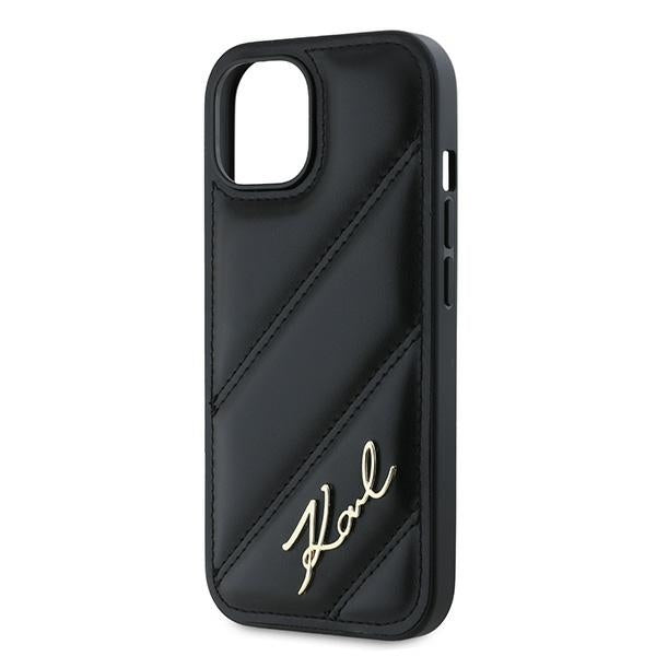 Husa pentru Apple iPhone 15 Plus, Karl Lagerfeld, Diagonal Quilted Script, Neagra