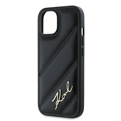 Husa pentru Apple iPhone 15 Plus, Karl Lagerfeld, Diagonal Quilted Script, Neagra