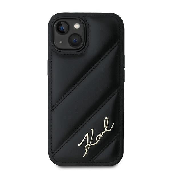 Husa pentru Apple iPhone 15 Plus, Karl Lagerfeld, Diagonal Quilted Script, Neagra