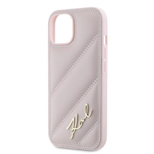 Husa pentru Apple iPhone 15 Plus, Karl Lagerfeld, Diagonal Quilted Script, Roz