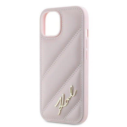 Husa pentru Apple iPhone 15 Plus, Karl Lagerfeld, Diagonal Quilted Script, Roz