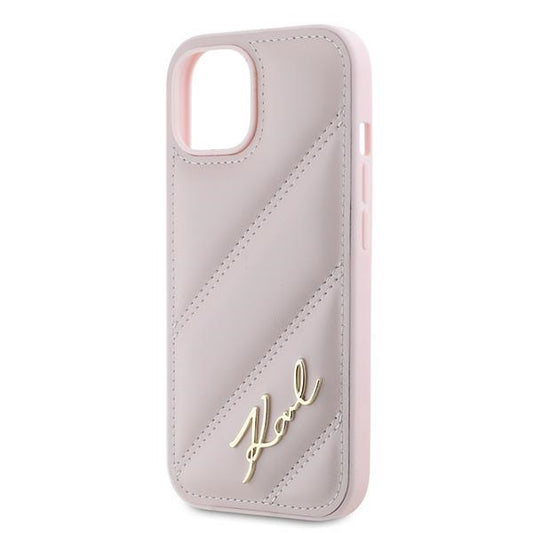 Husa pentru Apple iPhone 15 Plus, Karl Lagerfeld, Diagonal Quilted Script, Roz