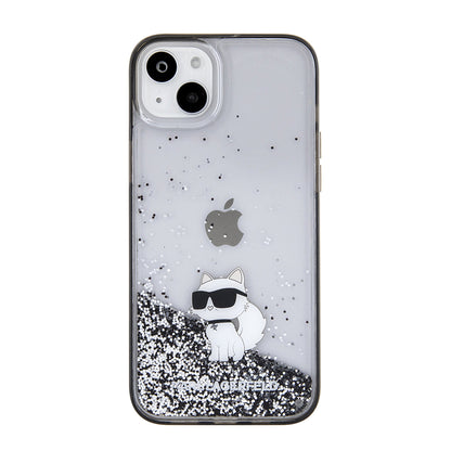 Husa pentru Apple iPhone 15 Plus, Karl Lagerfeld, Liquid Glitter Choupette, Transparenta