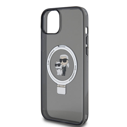 Husa pentru Apple iPhone 15 Plus, Karl Lagerfeld, Ringstand Karl & Choupette, Neagra