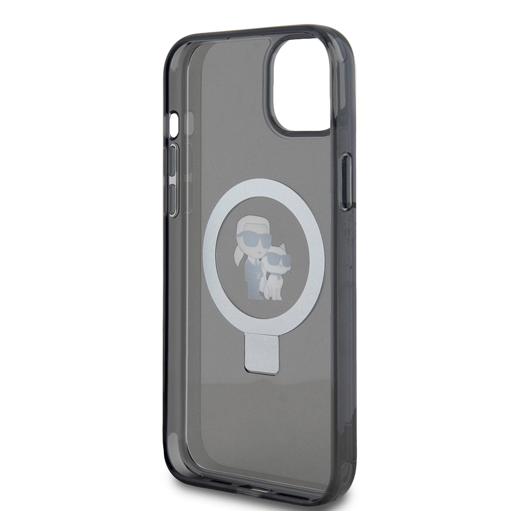 Husa pentru Apple iPhone 15 Plus, Karl Lagerfeld, Ringstand Karl & Choupette, Neagra