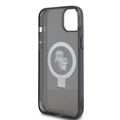 Husa pentru Apple iPhone 15 Plus, Karl Lagerfeld, Ringstand Karl & Choupette, Neagra