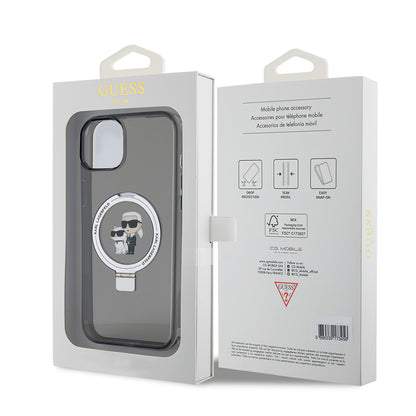 Husa pentru Apple iPhone 15 Plus, Karl Lagerfeld, Ringstand Karl & Choupette, Neagra