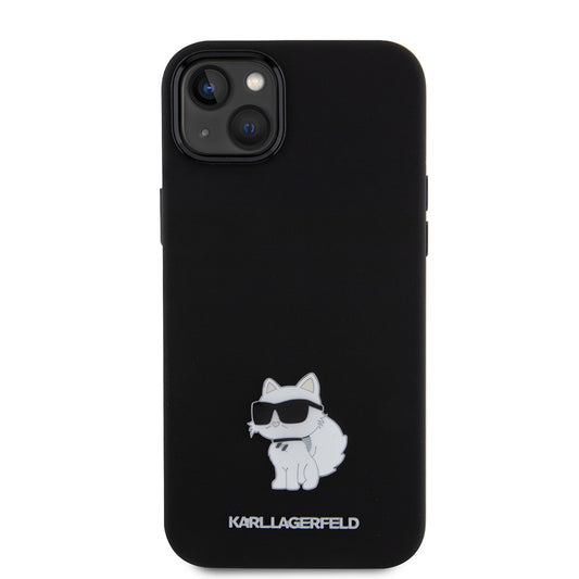 Husa pentru Apple iPhone 15 Plus, Karl Lagerfeld, Silicone Choupette Metal, Neagra