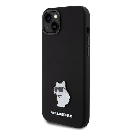 Husa pentru Apple iPhone 15 Plus, Karl Lagerfeld, Silicone Choupette Metal, Neagra