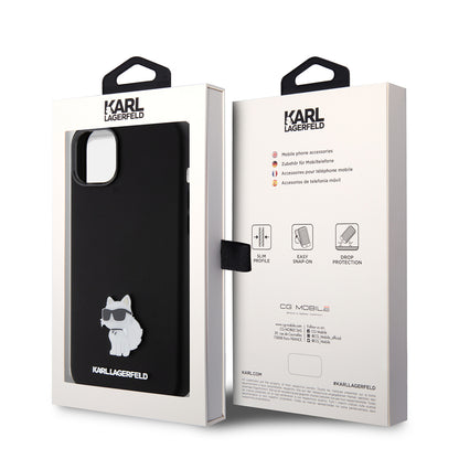 Husa pentru Apple iPhone 15 Plus, Karl Lagerfeld, Silicone Choupette Metal, Neagra