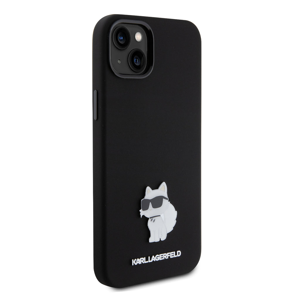 Husa pentru Apple iPhone 15 Plus, Karl Lagerfeld, Silicone Choupette Metal, Neagra