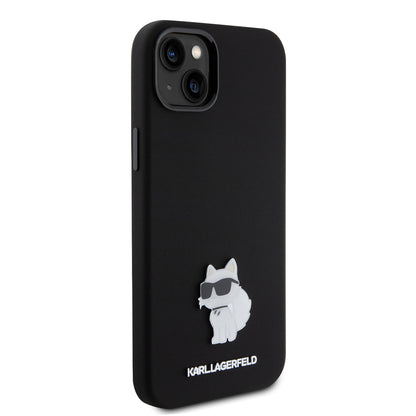 Husa pentru Apple iPhone 15 Plus, Karl Lagerfeld, Silicone Choupette Metal, Neagra