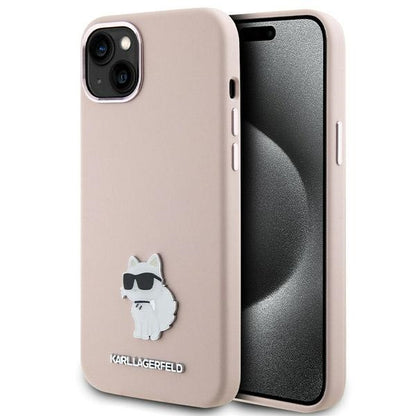 Husa pentru Apple iPhone 15 Plus, Karl Lagerfeld, Silicone Choupette Metal, Roz