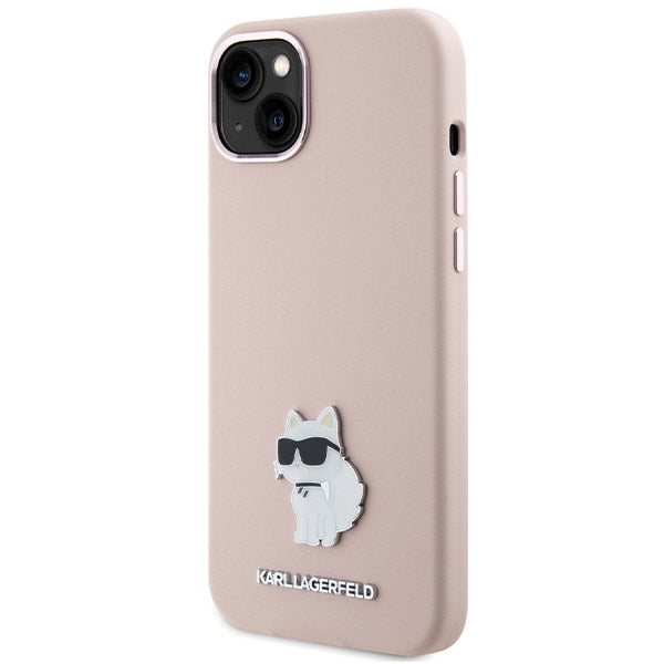 Husa pentru Apple iPhone 15 Plus, Karl Lagerfeld, Silicone Choupette Metal, Roz