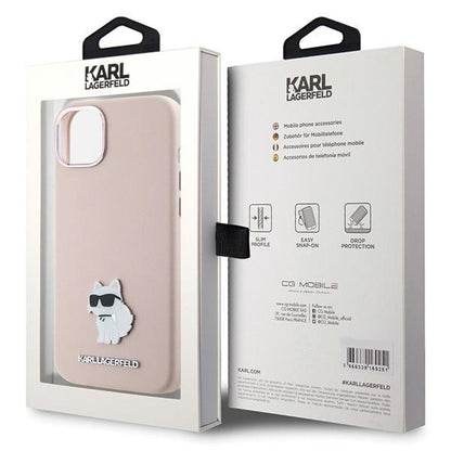Husa pentru Apple iPhone 15 Plus, Karl Lagerfeld, Silicone Choupette Metal, Roz