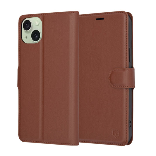 Husa pentru Apple iPhone 15 Plus, Techsuit, Leather Folio, Maro