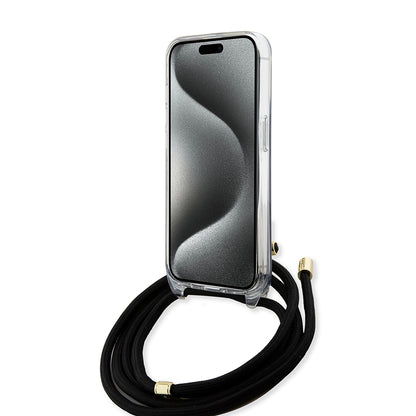 Husa pentru Apple iPhone 15 Pro, Guess, Crossbody Cord 4G Print, Neagra