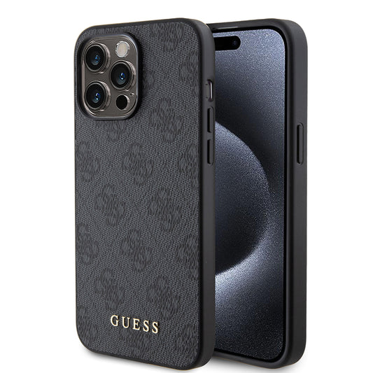Husa pentru Apple iPhone 15 Pro, Guess, 4G Metal Gold Logo, Gri