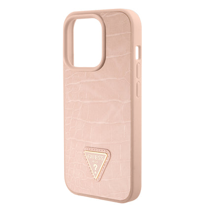 Husa pentru Apple iPhone 15 Pro, Guess, Croco Triangle Metal Logo, Roz