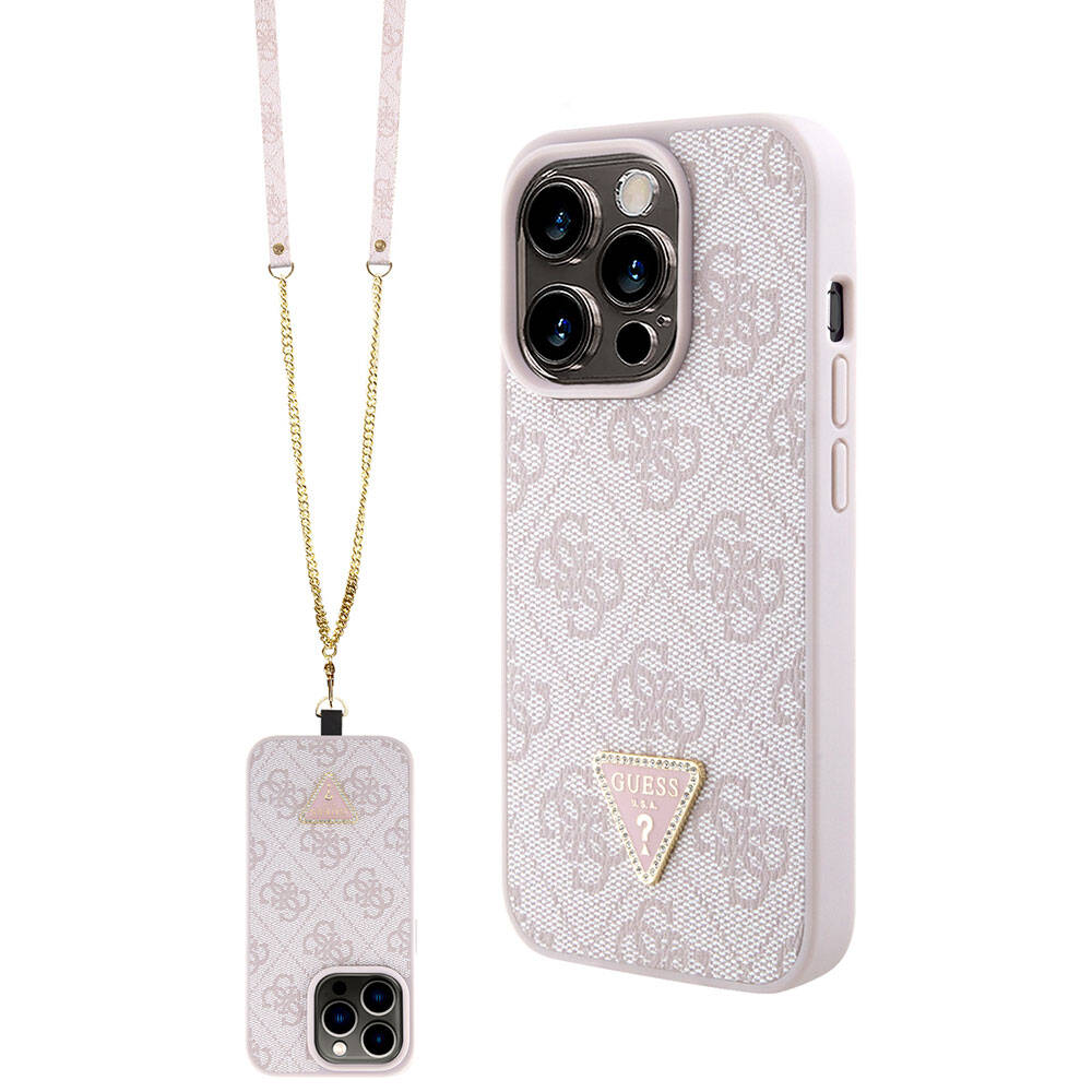 Husa pentru Apple iPhone 15 Pro, Guess, Crossbody 4G Metal Logo, Roz
