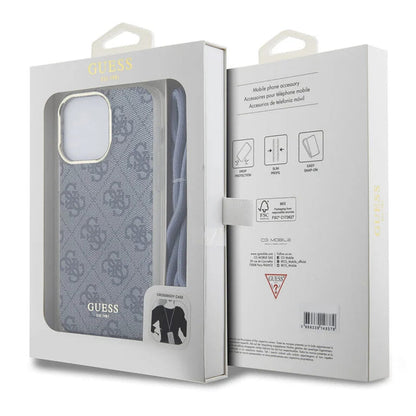 Husa pentru Apple iPhone 15 Pro, Guess, Crossbody Cord 4G Print, Albastra