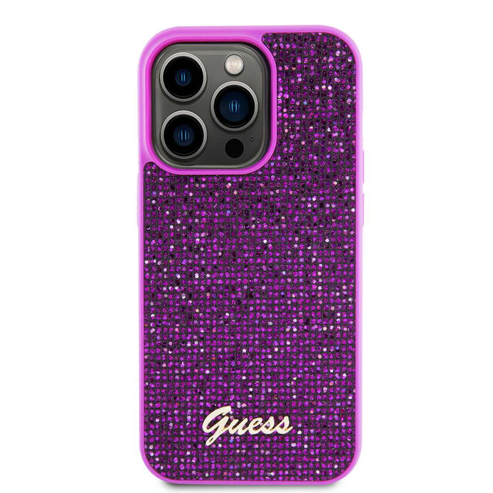 Husa pentru Apple iPhone 15 Pro, Guess, Disco Metal Script, Fucsia