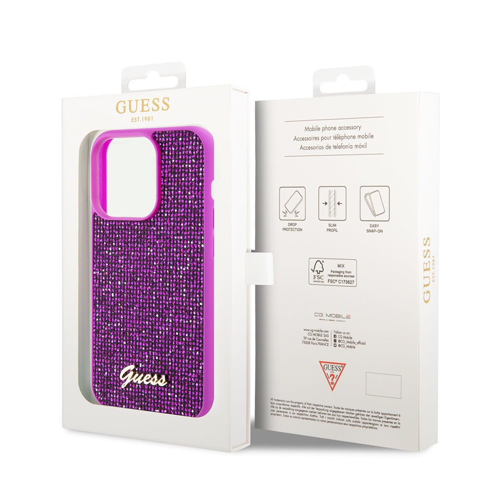 Husa pentru Apple iPhone 15 Pro, Guess, Disco Metal Script, Fucsia