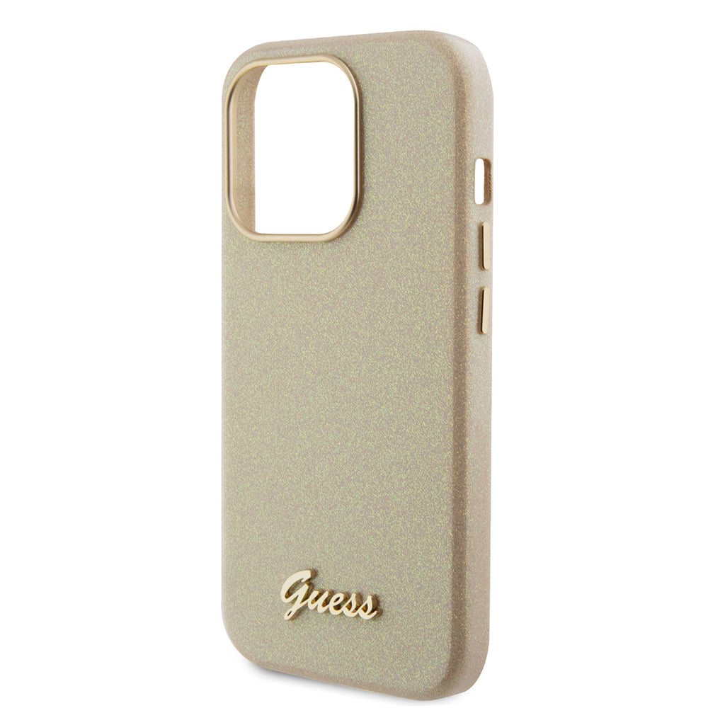 Husa pentru Apple iPhone 15 Pro, Guess, Glitter Glossy Script, Bej