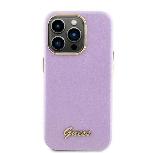 Husa pentru Apple iPhone 15 Pro, Guess, Glitter Glossy Script, Mov Deschis