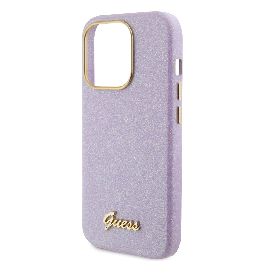 Husa pentru Apple iPhone 15 Pro, Guess, Glitter Glossy Script, Mov Deschis
