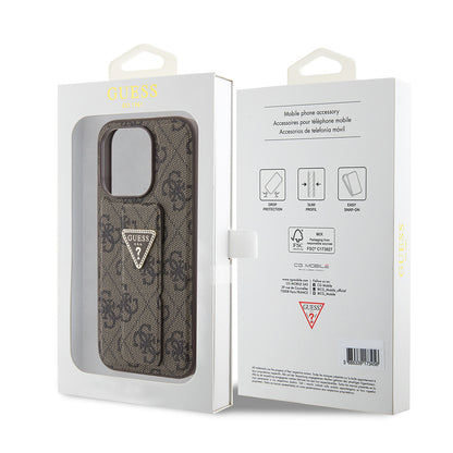 Husa pentru Apple iPhone 15 Pro, Guess, Grip Stand 4G Triangle Strass, Maro