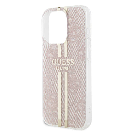 Husa pentru Apple iPhone 15 Pro, Guess, IML 4G Gold Stripe, Roz