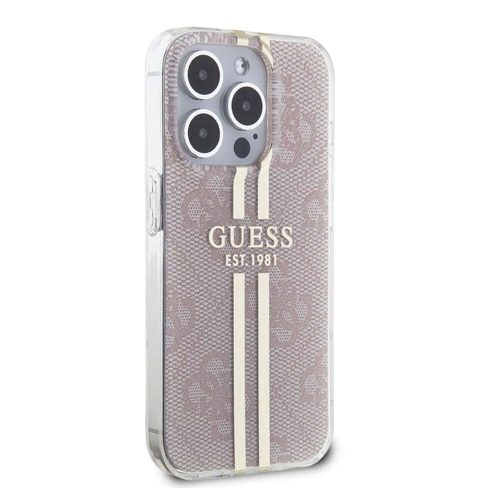 Husa pentru Apple iPhone 15 Pro, Guess, IML 4G Gold Stripe, Roz