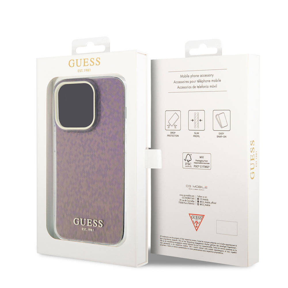 Husa pentru Apple iPhone 15 Pro, Guess, IML Faceted Mirror Disco Iridescent, Roz