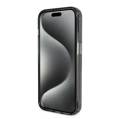 Husa MagSafe pentru Apple iPhone 15 Pro, Guess, IML Ring Stand Glitter, Neagra
