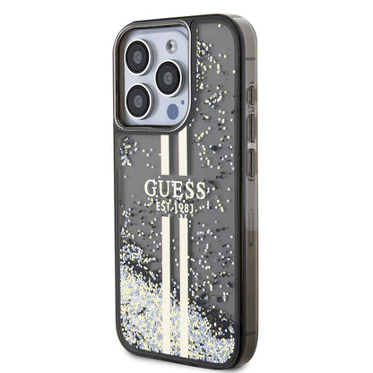 Husa pentru Apple iPhone 15 Pro, Guess, Liquid Glitter Gold Stripe, Neagra