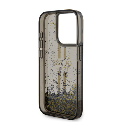 Husa pentru Apple iPhone 15 Pro, Guess, Liquid Glitter Gold Stripe, Neagra