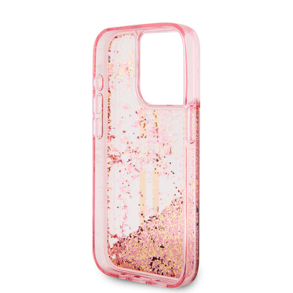 Husa pentru Apple iPhone 15 Pro, Guess, Liquid Glitter Gold Stripes, Roz