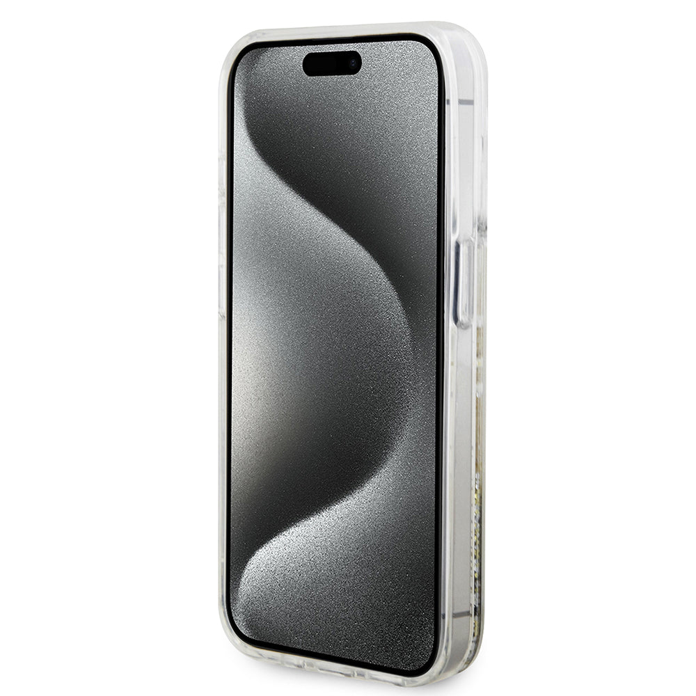Husa pentru Apple iPhone 15 Pro, Guess, Liquid Glitter Gold Stripes, Transparenta