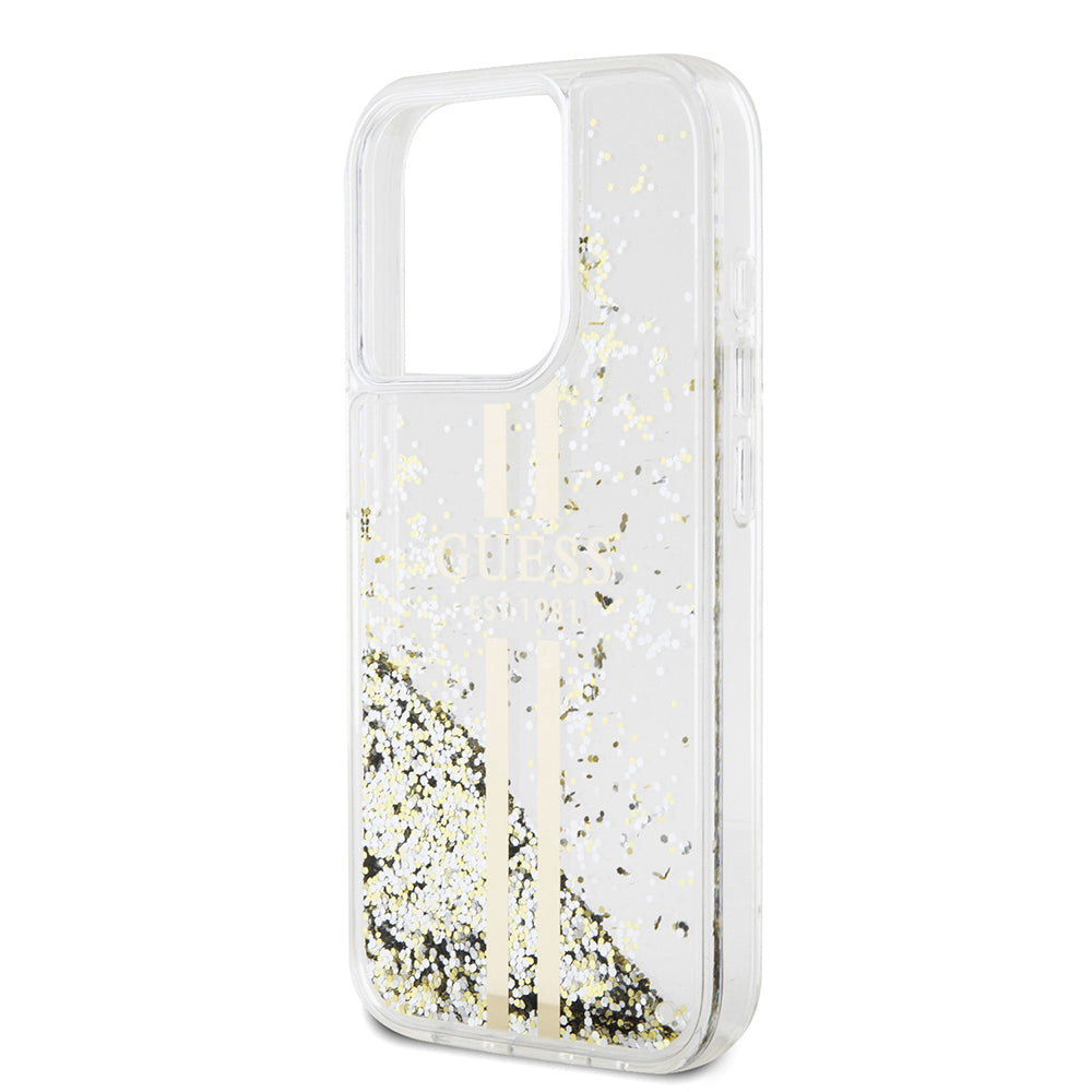 Husa pentru Apple iPhone 15 Pro, Guess, Liquid Glitter Gold Stripes, Transparenta