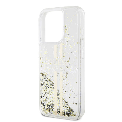 Husa pentru Apple iPhone 15 Pro, Guess, Liquid Glitter Gold Stripes, Transparenta