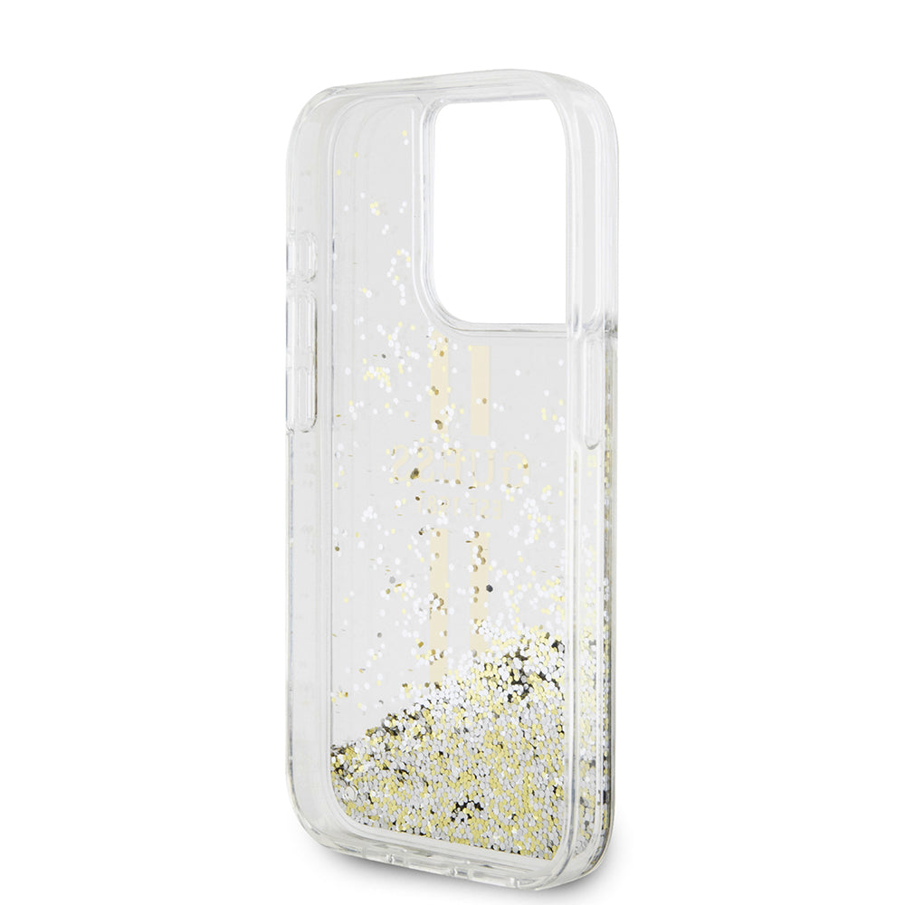 Husa pentru Apple iPhone 15 Pro, Guess, Liquid Glitter Gold Stripes, Transparenta