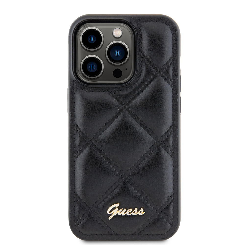 Husa pentru Apple iPhone 15 Pro, Guess, Quilted Metal Logo, Neagra