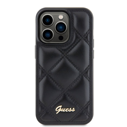 Husa pentru Apple iPhone 15 Pro, Guess, Quilted Metal Logo, Neagra