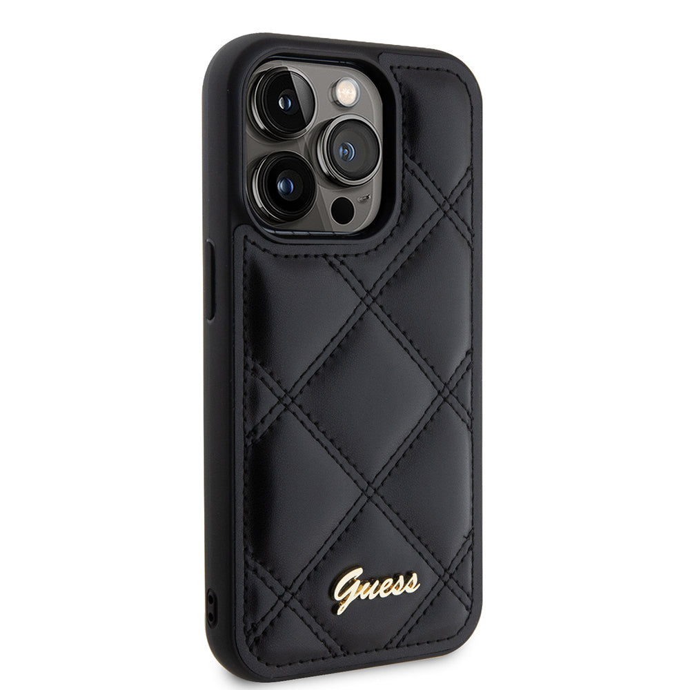 Husa pentru Apple iPhone 15 Pro, Guess, Quilted Metal Logo, Neagra