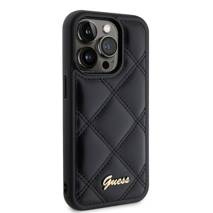 Husa pentru Apple iPhone 15 Pro, Guess, Quilted Metal Logo, Neagra