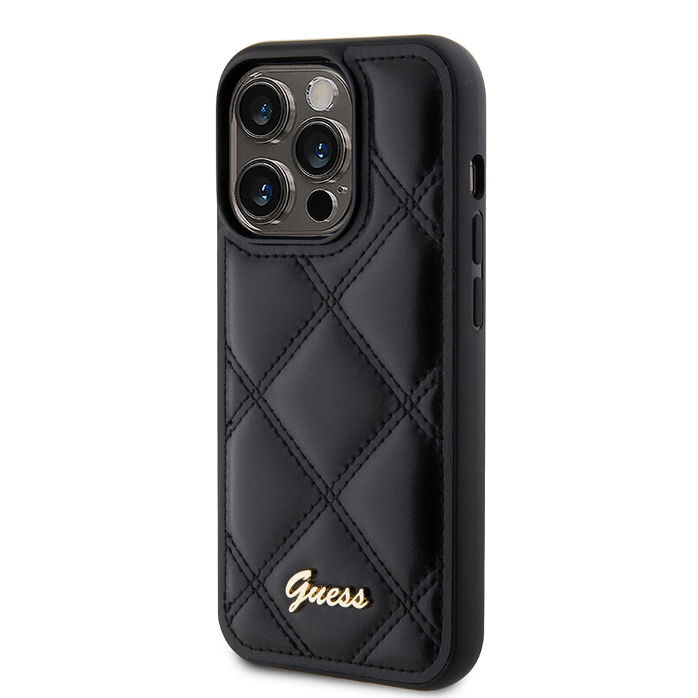 Husa pentru Apple iPhone 15 Pro, Guess, Quilted Metal Logo, Neagra